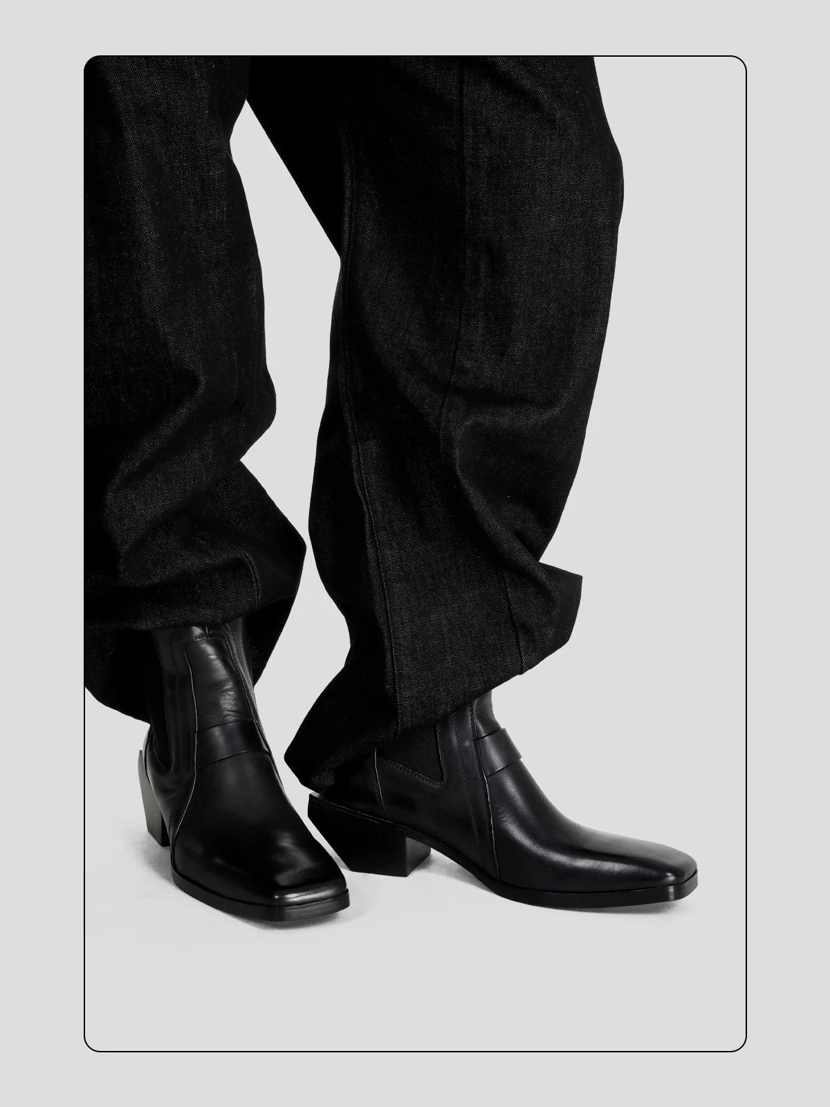 HANQIAORJI Cowhide Square Boots Chelsea Boots