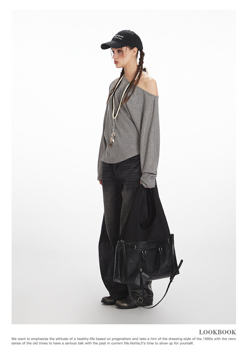 Nariele Irregular Diagonal Collar Waist Long Sleeves