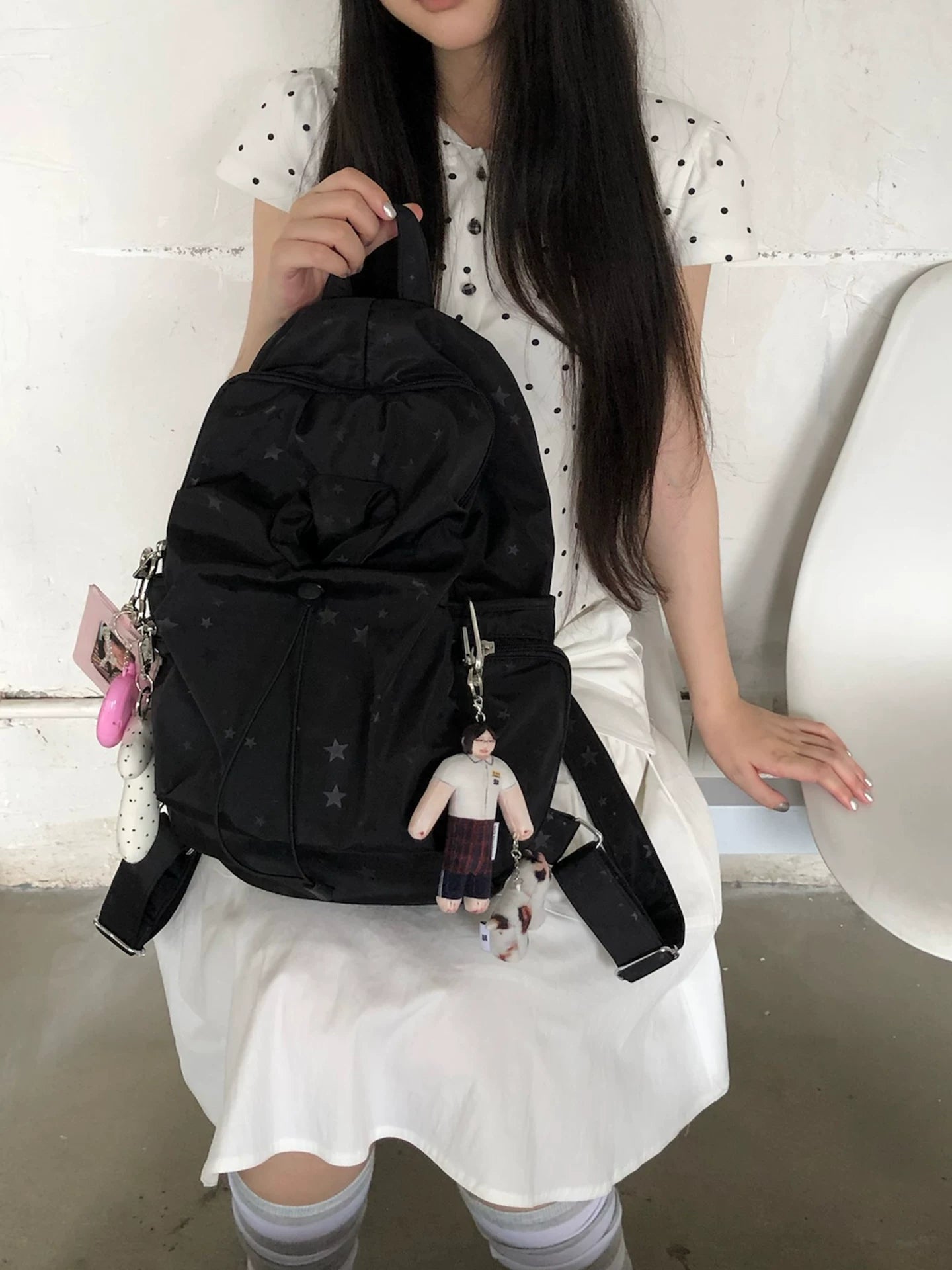 Unique blue Nylon Zip-Top Backpack