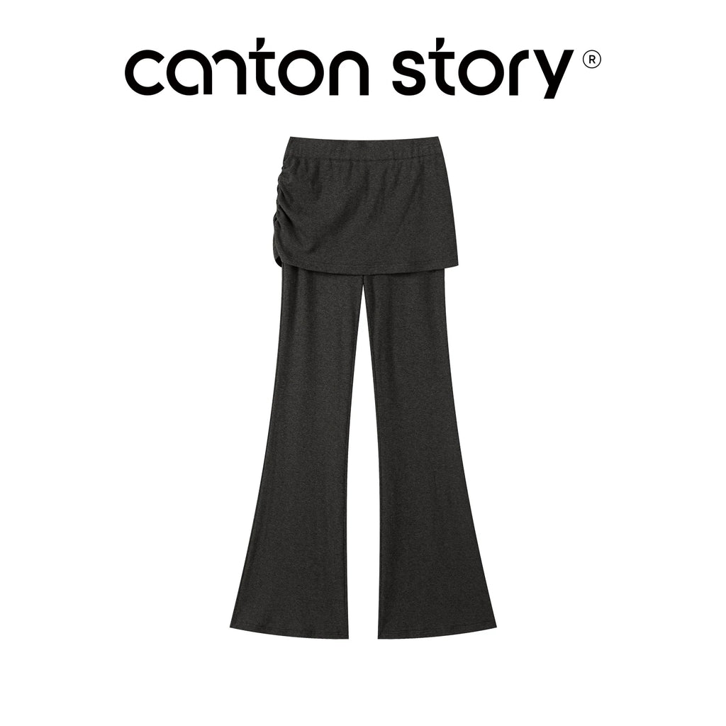 Cantonstory Gray Two-Piece V-Neck Layered Skirt Set