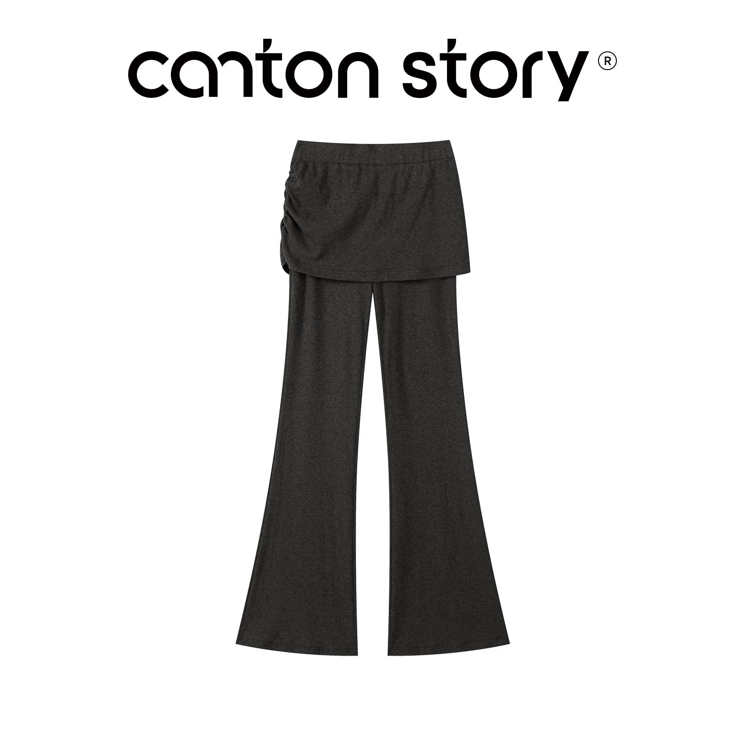Cantonstory Gray Two-Piece V-Neck Layered Skirt Set