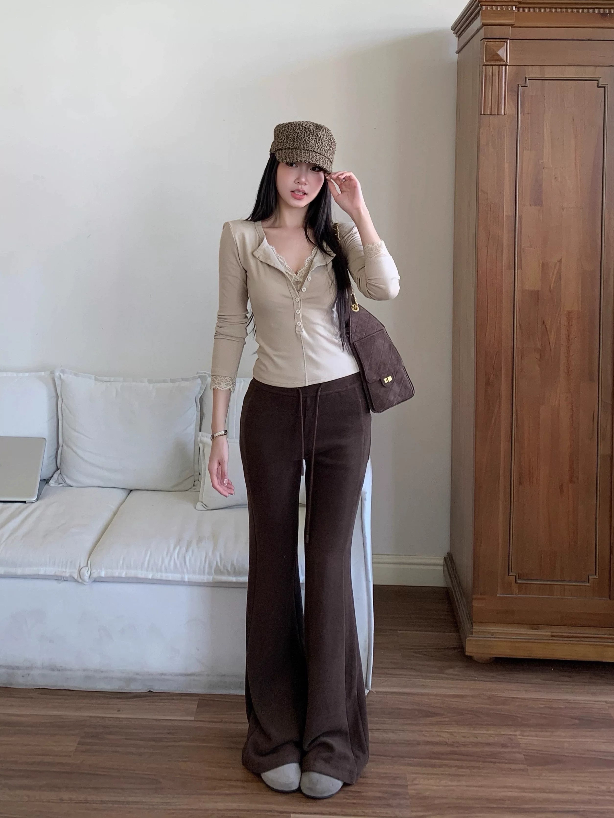 WITHMIN Slim Lace Fake Two Pieces Skinny Long Sleeves