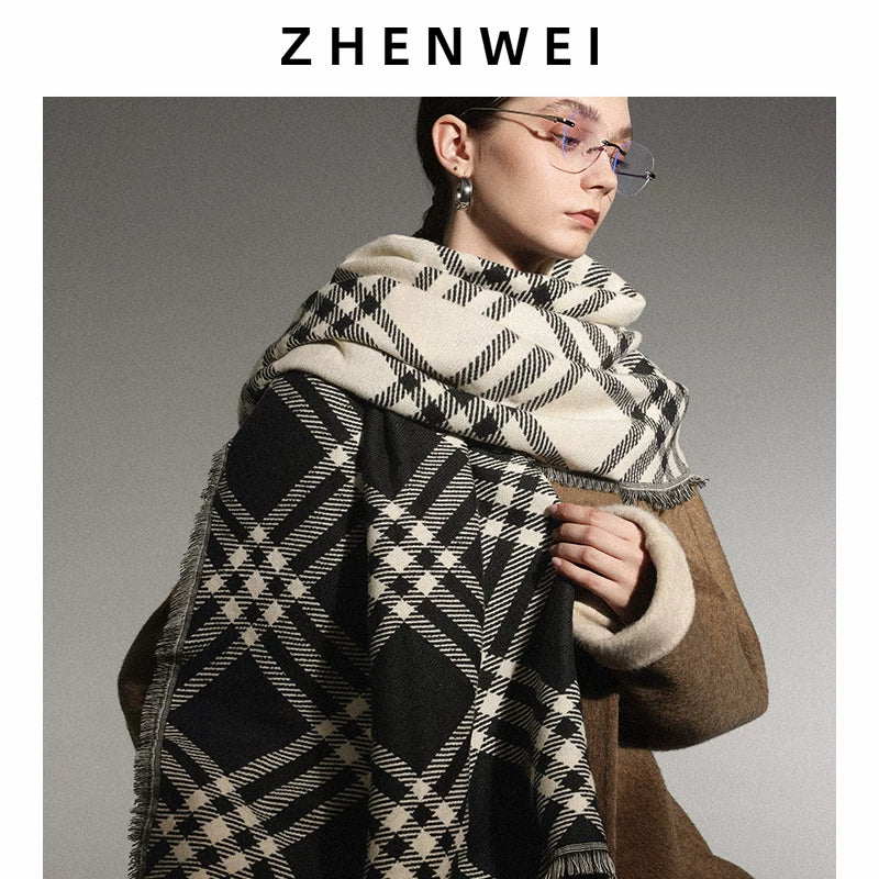 ZHENWEI Lengthened and Widened Shawl Plaid Striped Scarf