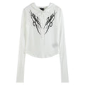 NoEmosen Different World Pattern Totem Print Rhinestone Micro-transparent Slim-fit Hooded Long Sleeve
