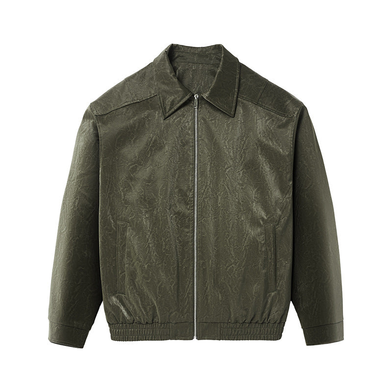 Inflation Vintage Wrinkled Leather Zip-up Jacket