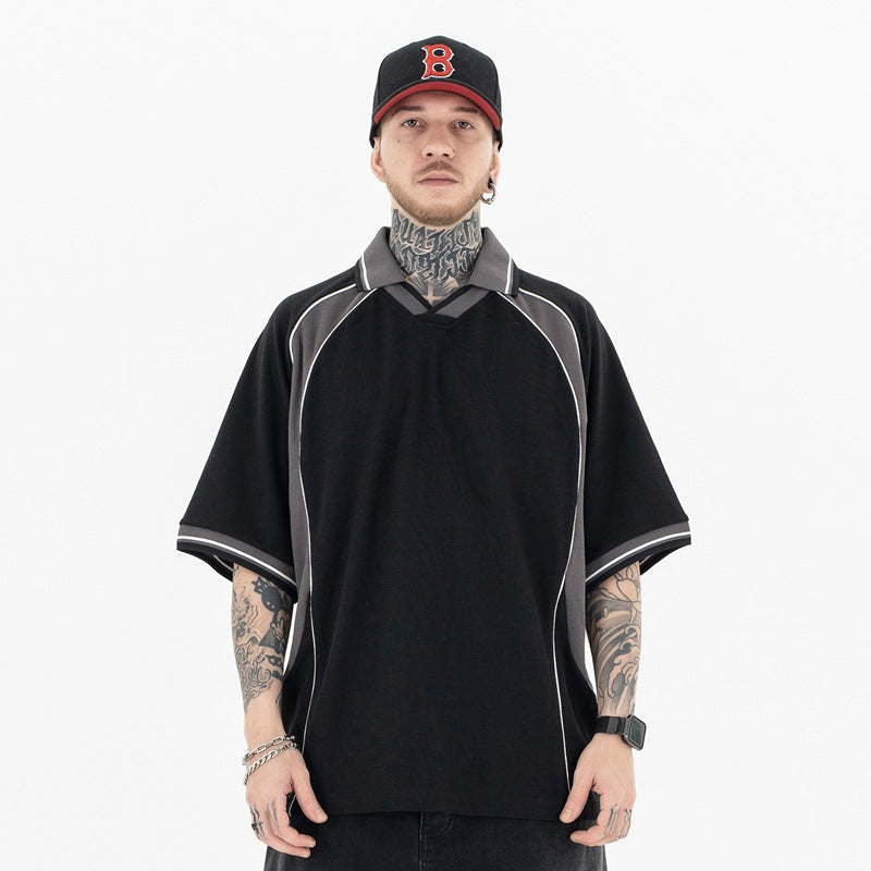 FORGIVNESS Lapel Contrasting Color Splicing Polo Shirt