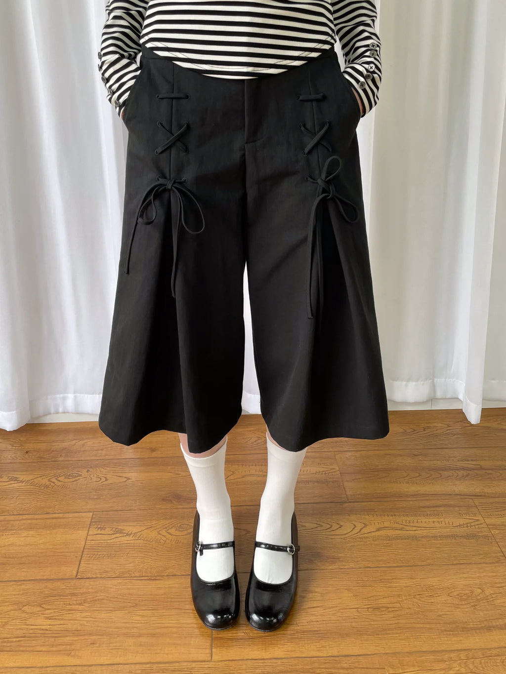 LooseSmell Wide-Leg Bow Tie Belt Pants