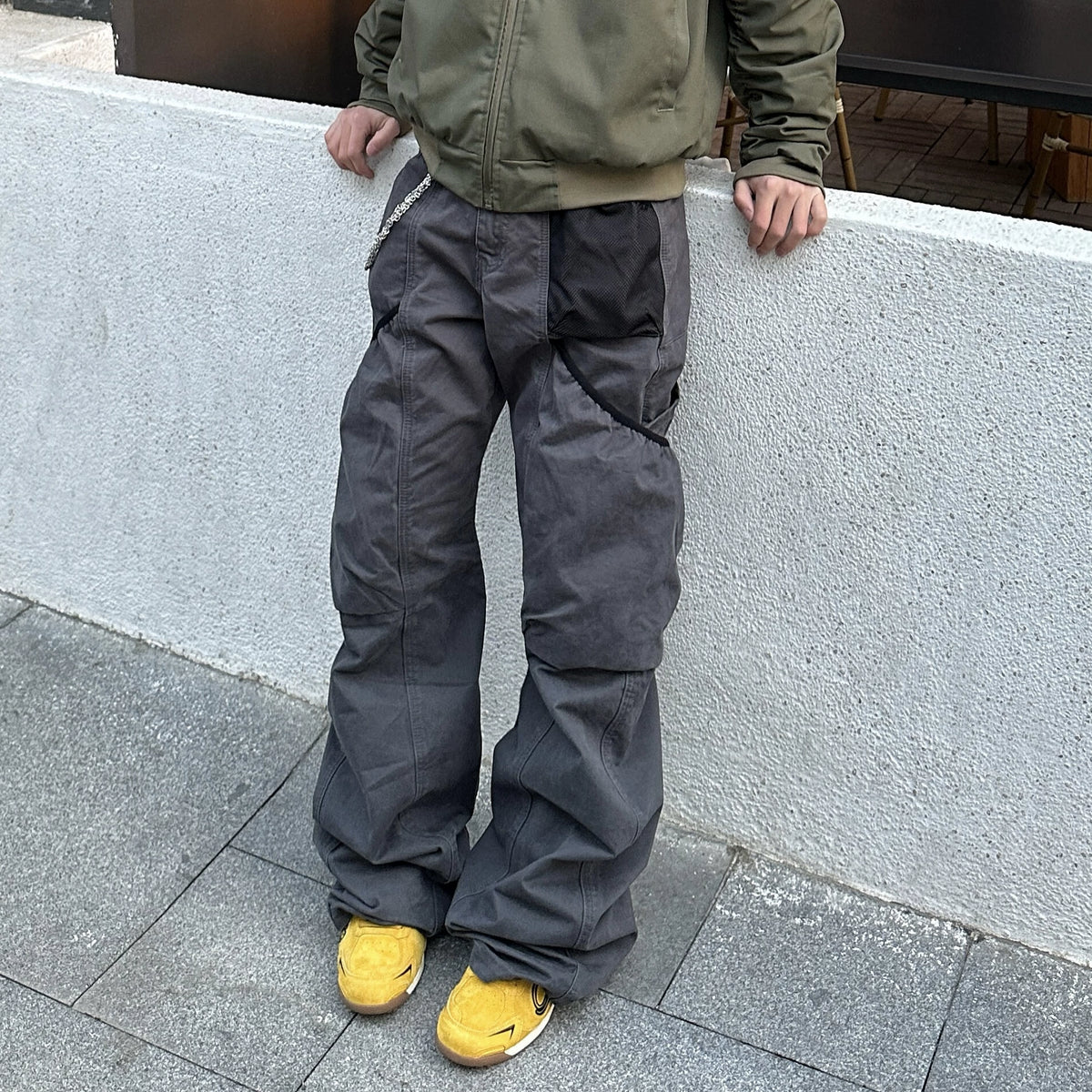 Face the mirror FTM Cross Multi-Pocket Cargo Pants Curved Wide-Leg Gardener Pants