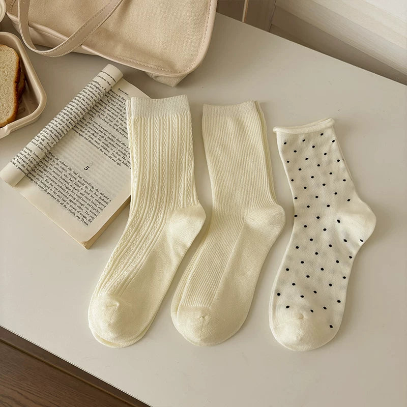 Halo Honey Moisture-Wicking Polka Dot Rolled Edge Mid-Calf Socks