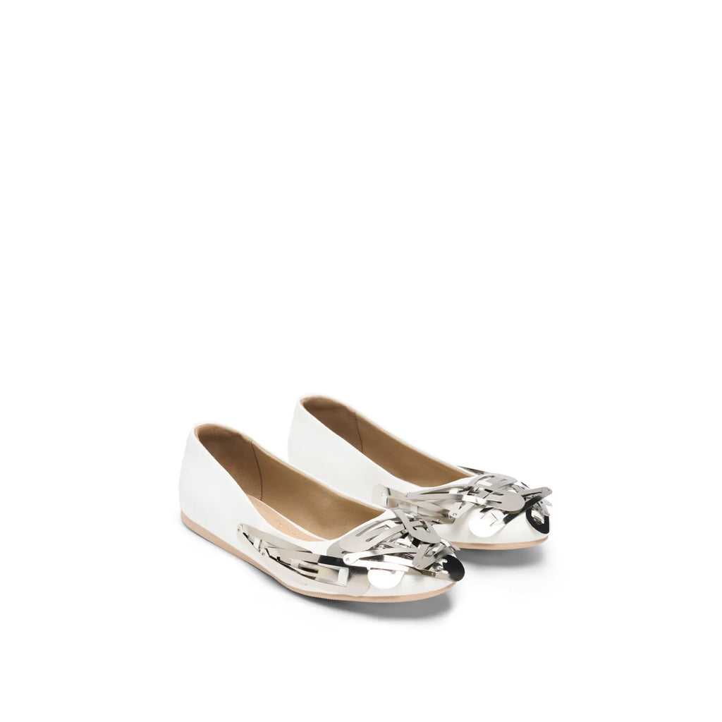ECODAY Silver-White Bow Clip Ballet Flat
