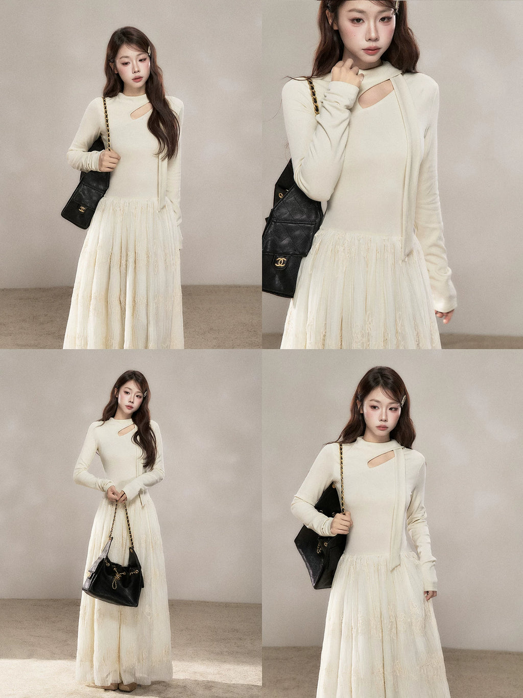 Wildberry Mesh Stitching Knitted Dress