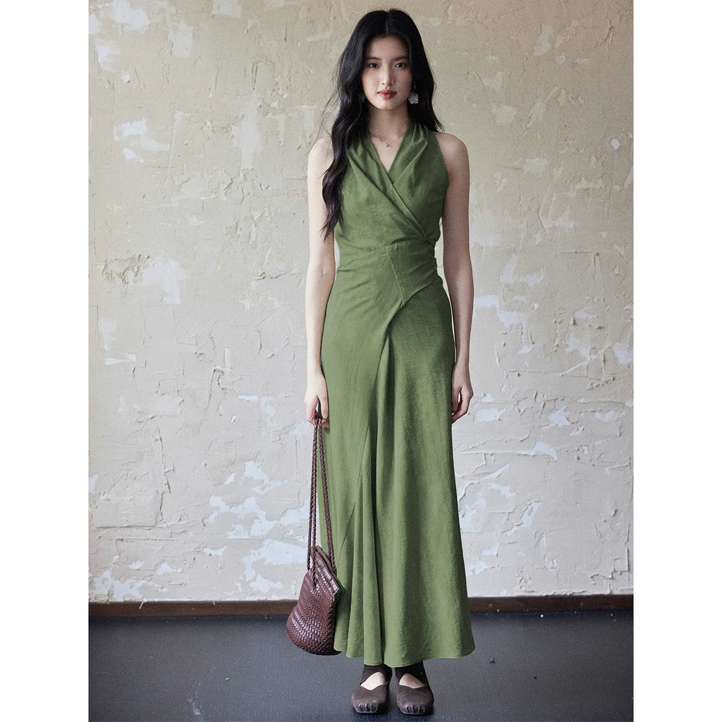 TYANG Temperament Purple V-neck Neck Strap Dress
