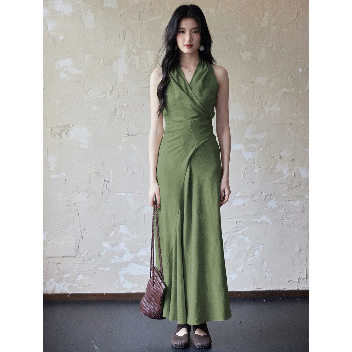 TYANG Temperament Purple V-neck Neck Strap Dress