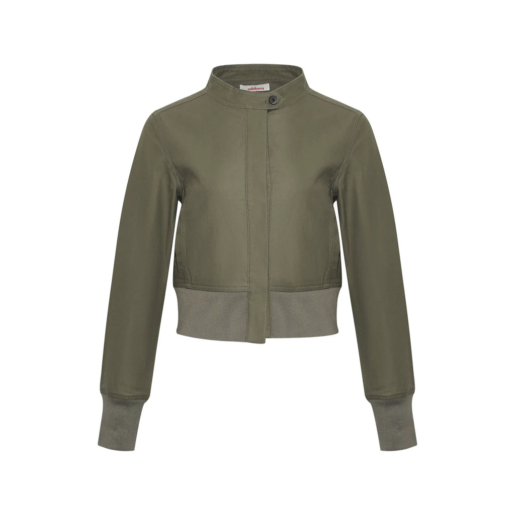 Wildberry Cropped Bomber Jacket Stand Collar Slim Fit