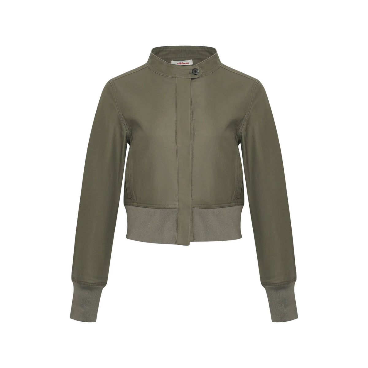 Wildberry Cropped Bomber Jacket Stand Collar Slim Fit
