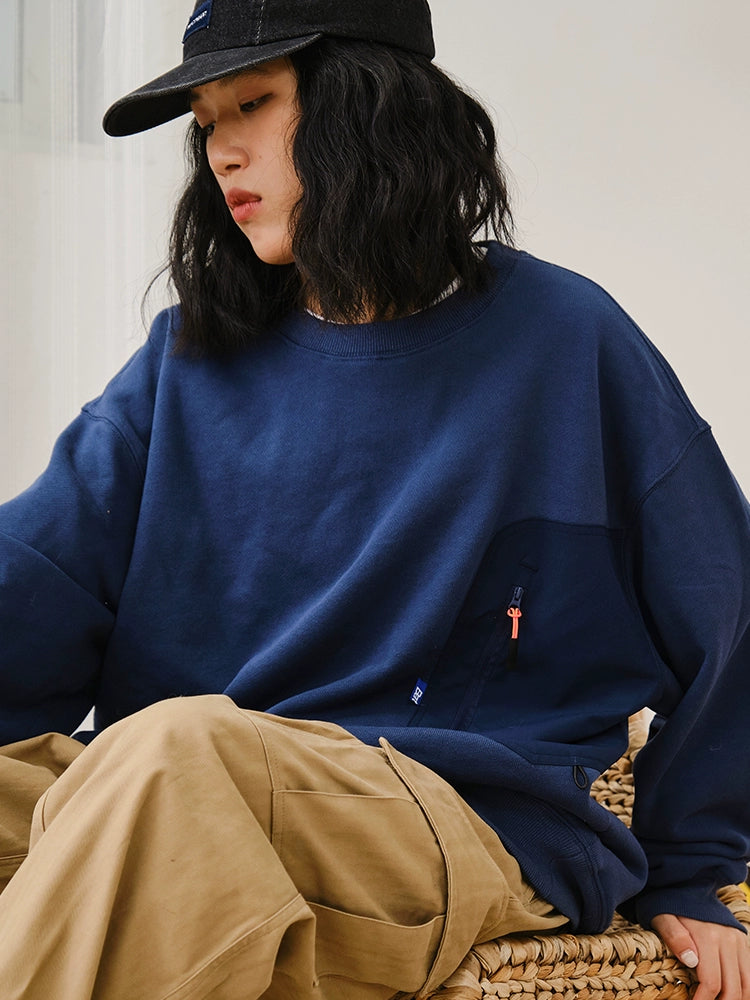 Battles Stitching Zipper Pocket Thick Needle Embroidered Sweater