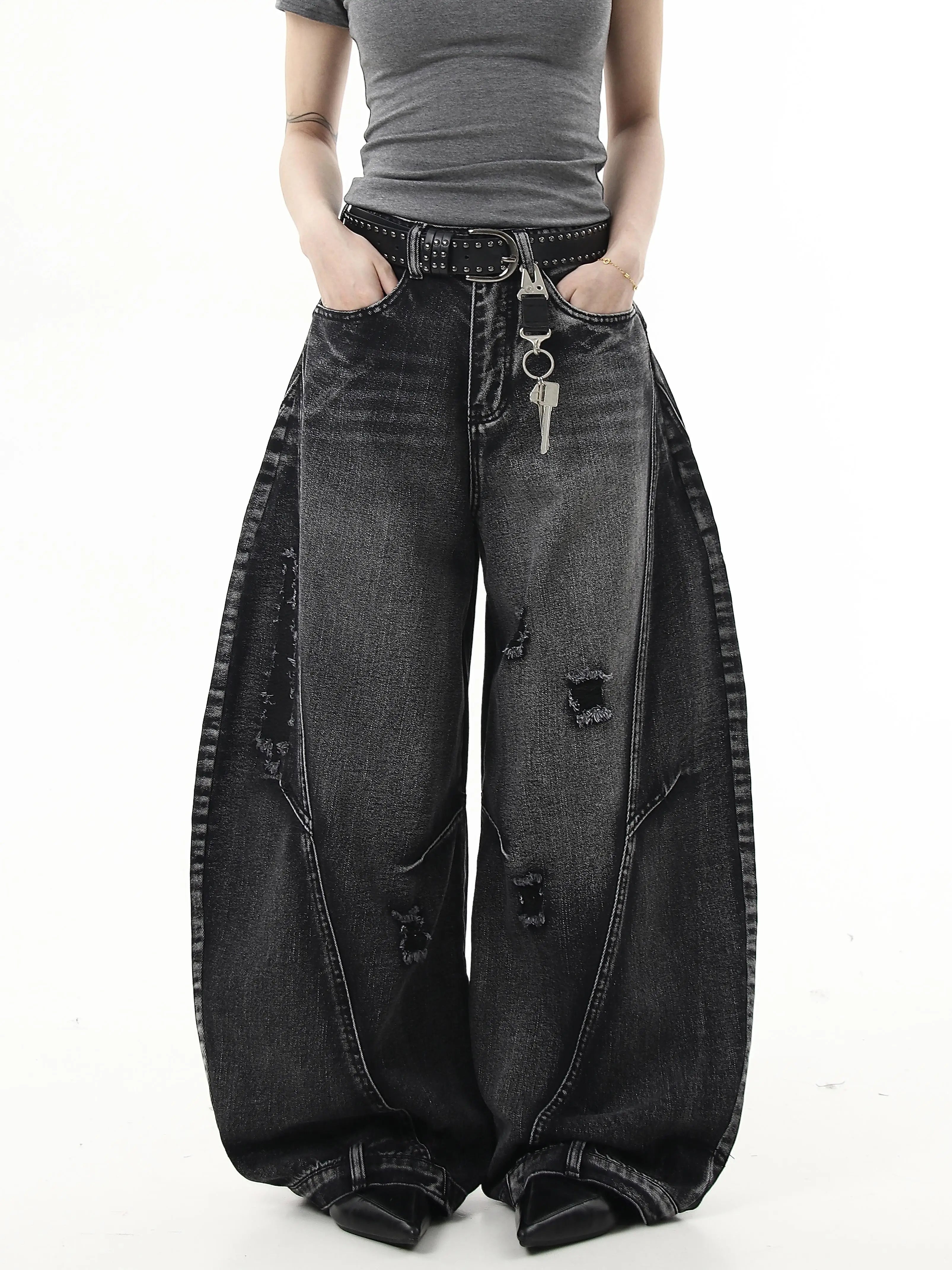 BLACKLISTS Ripped Premium Wide Leg Jeans