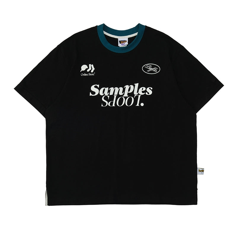 Battles Contrasting Neckline Double Yarn Retro Tee