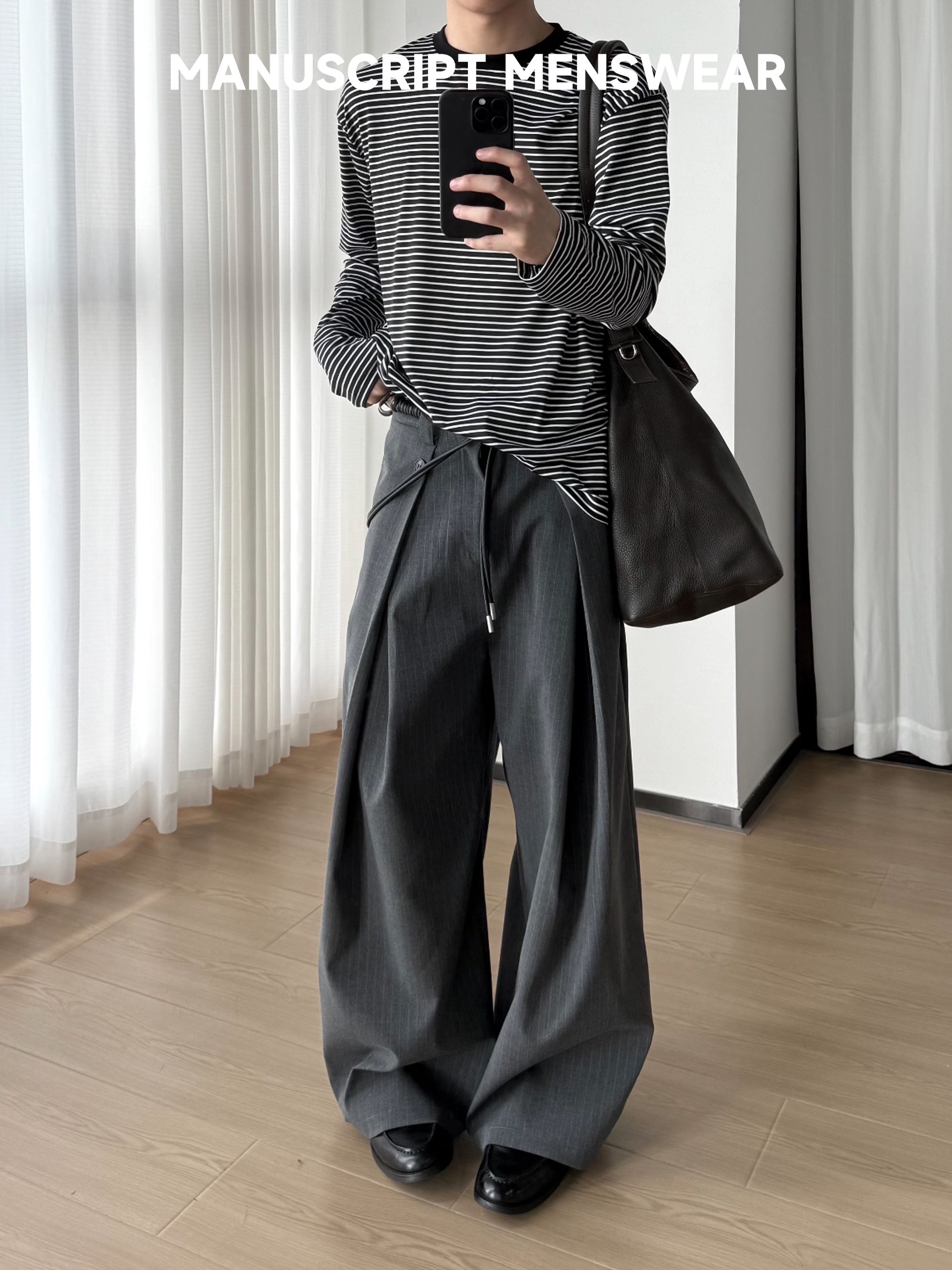 MANUSCRIPT Casual Loose Striped A-line Trousers