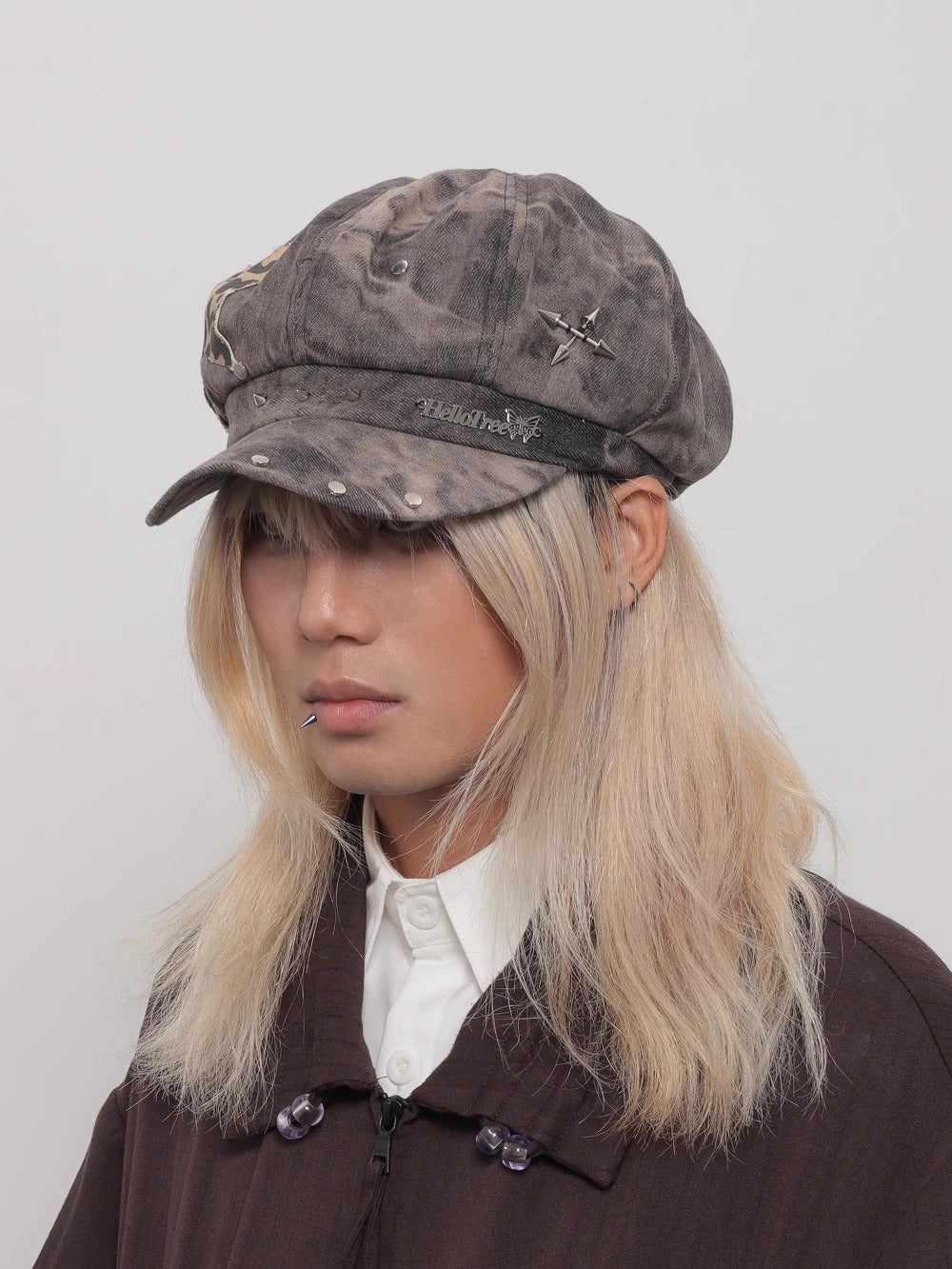 WORLDWIDE/niche Washed Tie-dye Y2k Rivet Beret