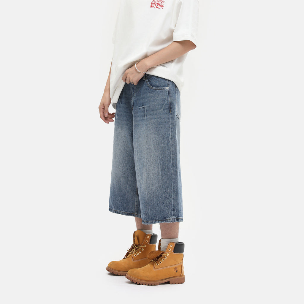 MTLCLOTHES Lightning-pattern Polished White Denim Shorts