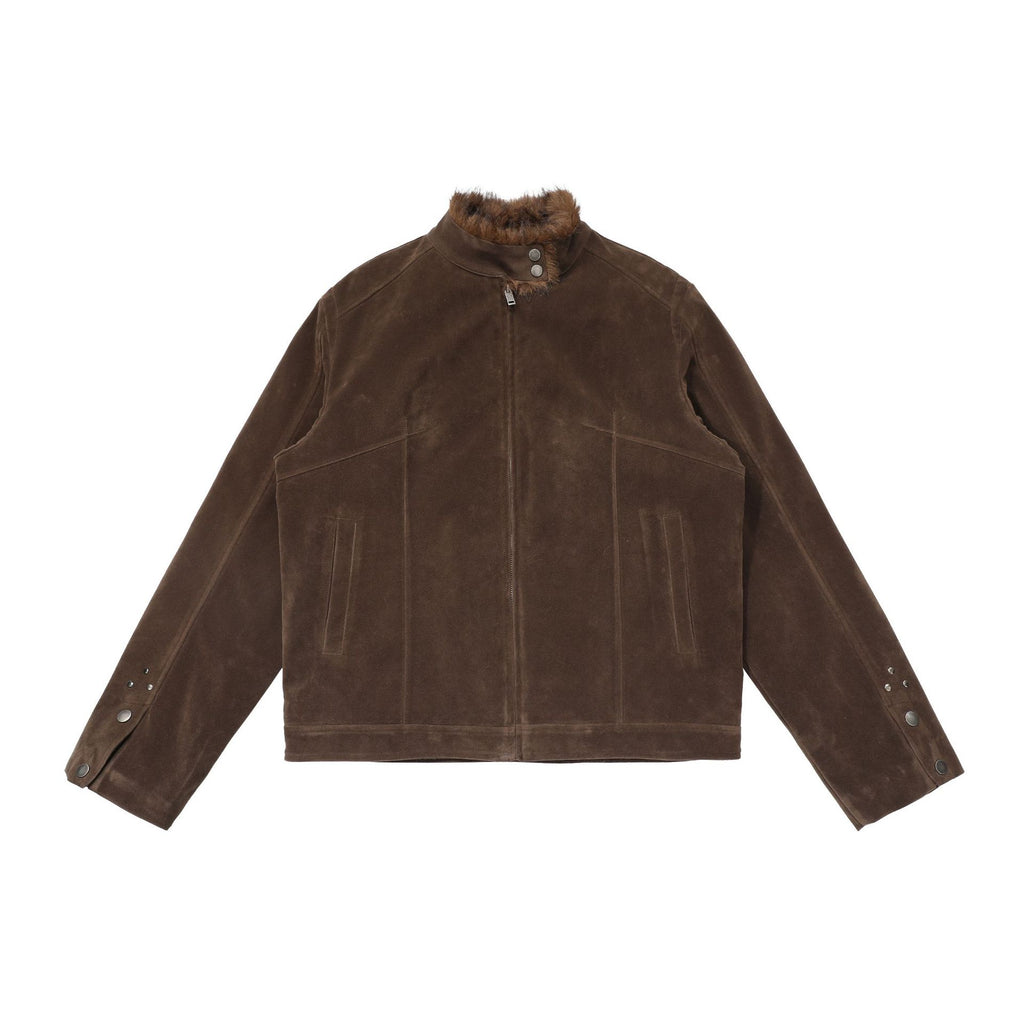 CHANYOOU Retro Suede Stand-up Collar Fleece Short Jacket