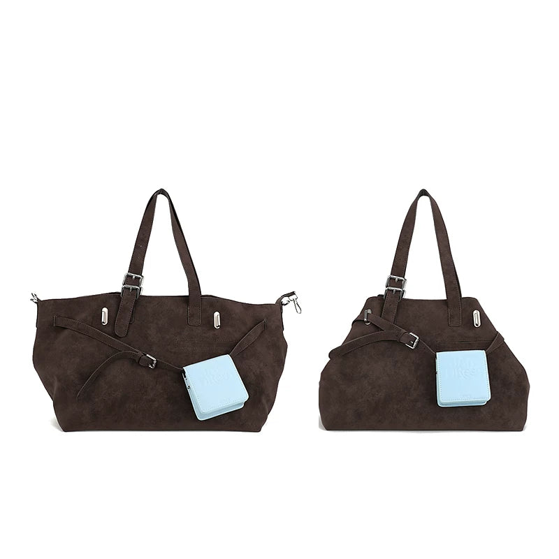 JANDRESS Deep Caramel Suede Shoulder Bag With Magnetic Snap