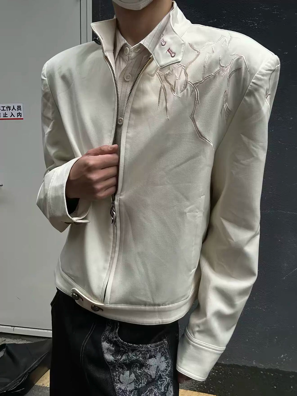 AMBSOM “Thorn” 3D Embroidery Padded Cropped Jacket