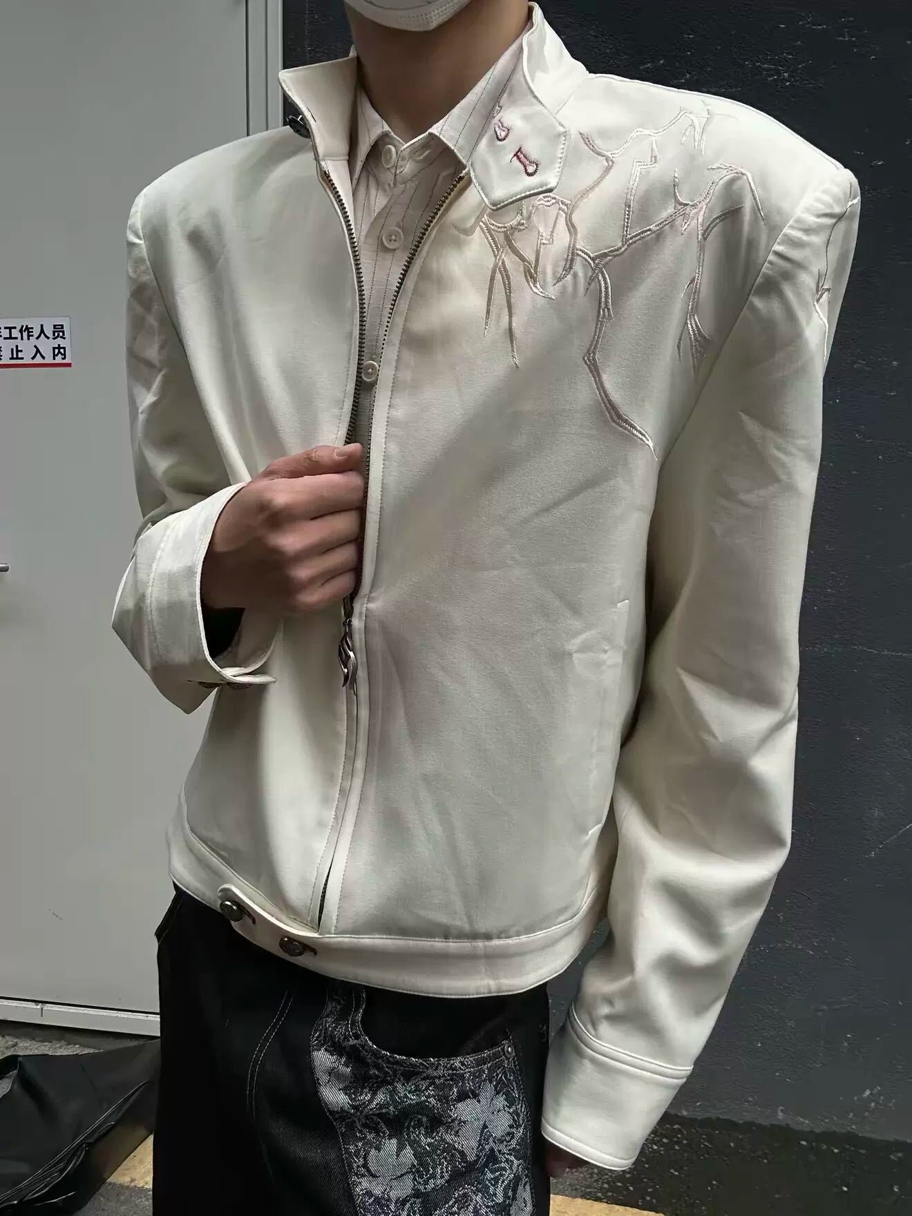 AMBSOM “Thorn” 3D Embroidery Padded Cropped Jacket