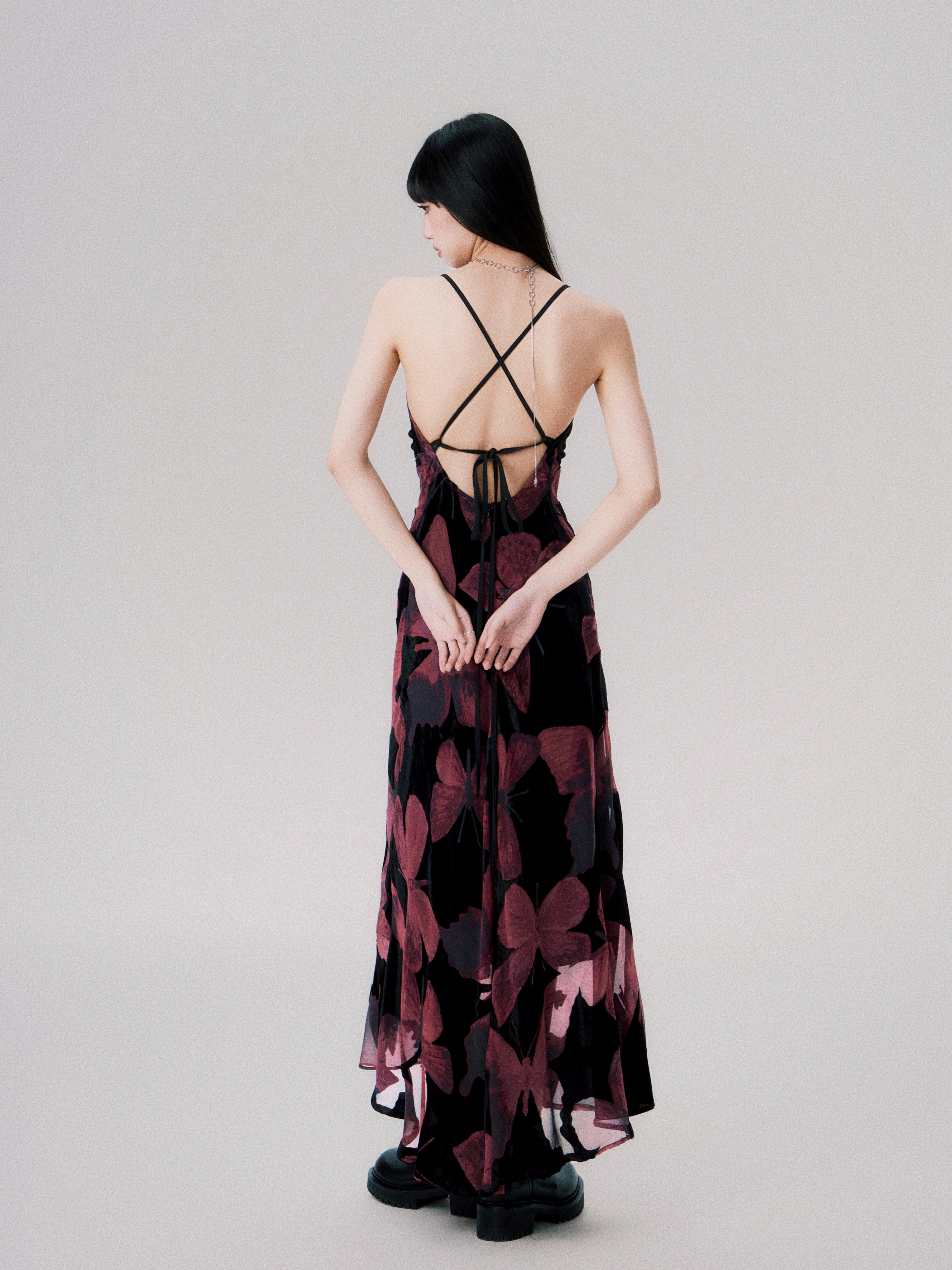 LULUSWINGS New Chinese Velvet Butterfly Swing Neck Halter Strap Suspender Skirt