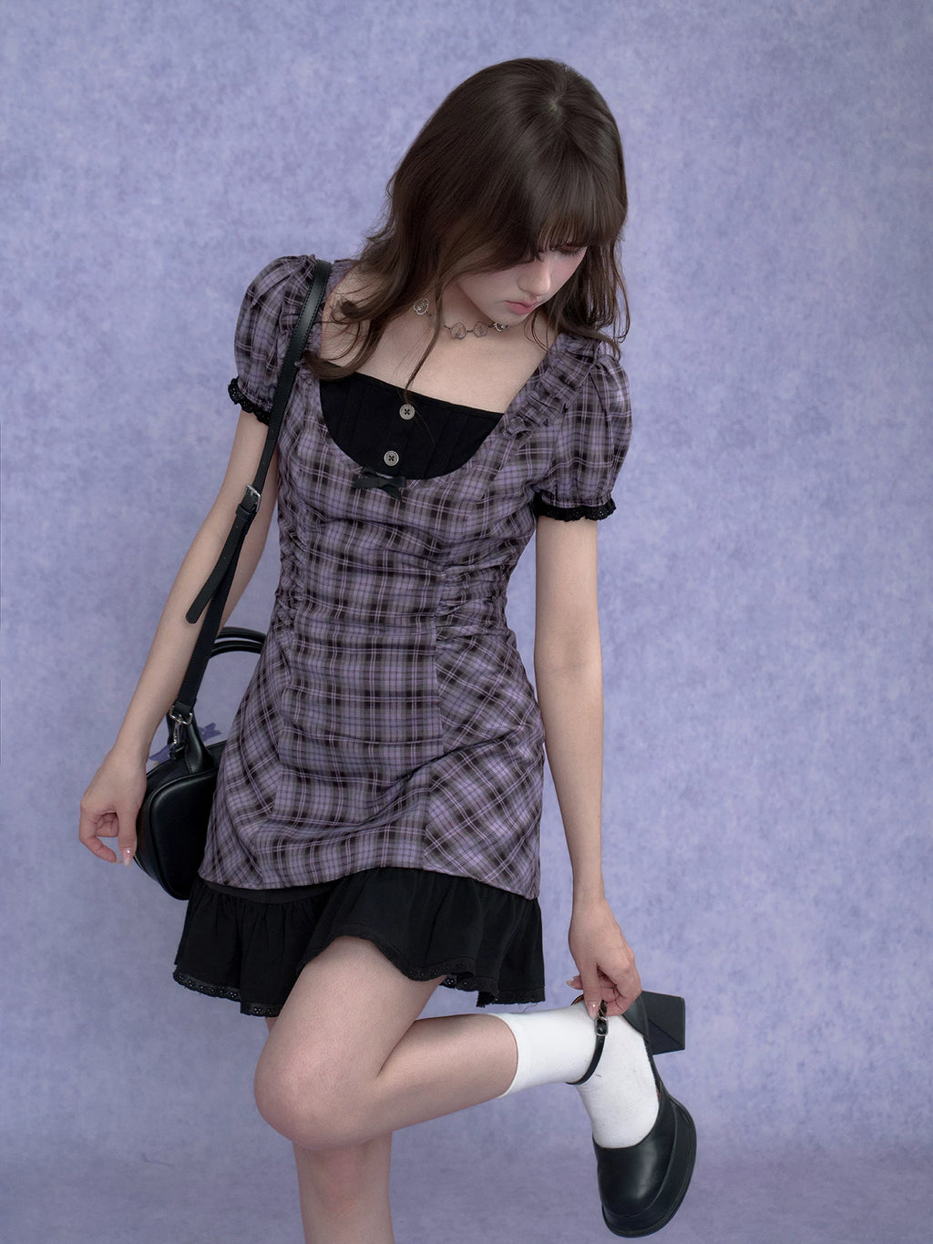 SagiDolls Girl Power #Hyacinth# Purple Plaid Halterneck Dress