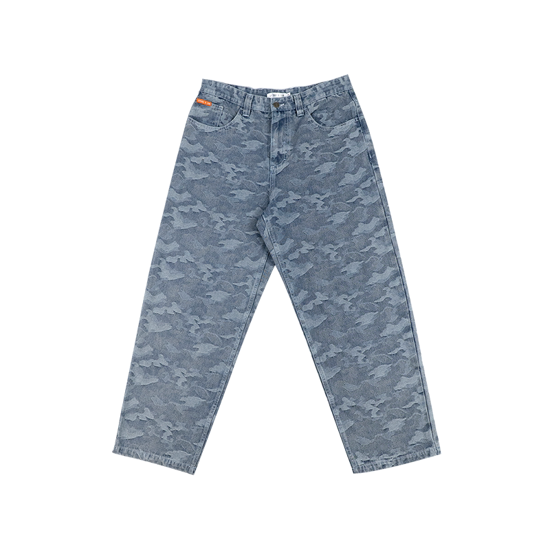 AVENUE&SON Blue Camo Jacquard Loose Straight-Leg Jeans