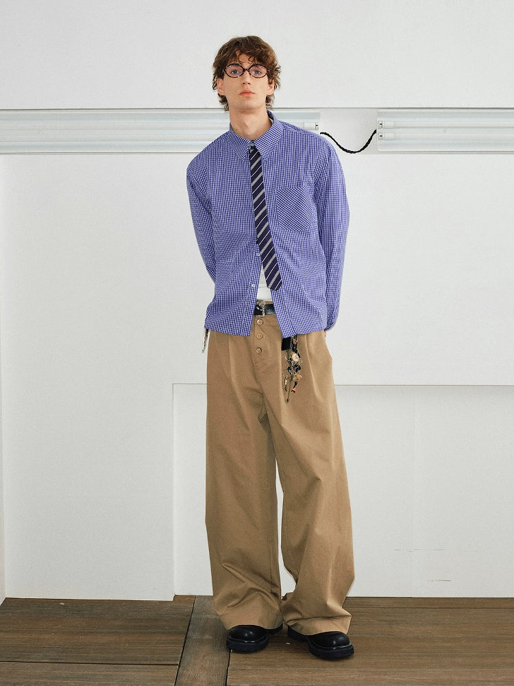 KREATE Stitched Plaid Long-sleeved Shirt