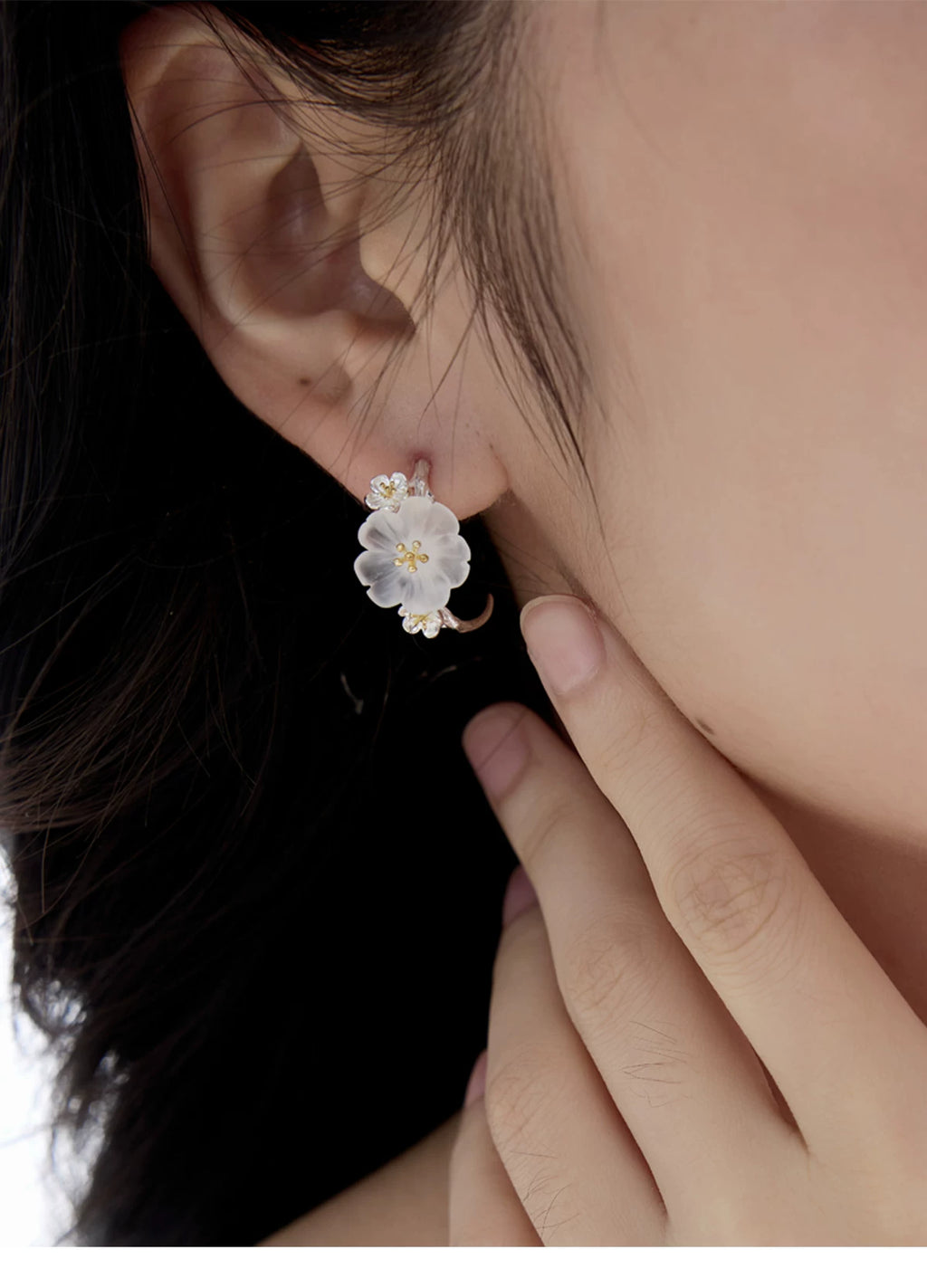 NO SOLUTION Silver Plum Flower Premium Earrings