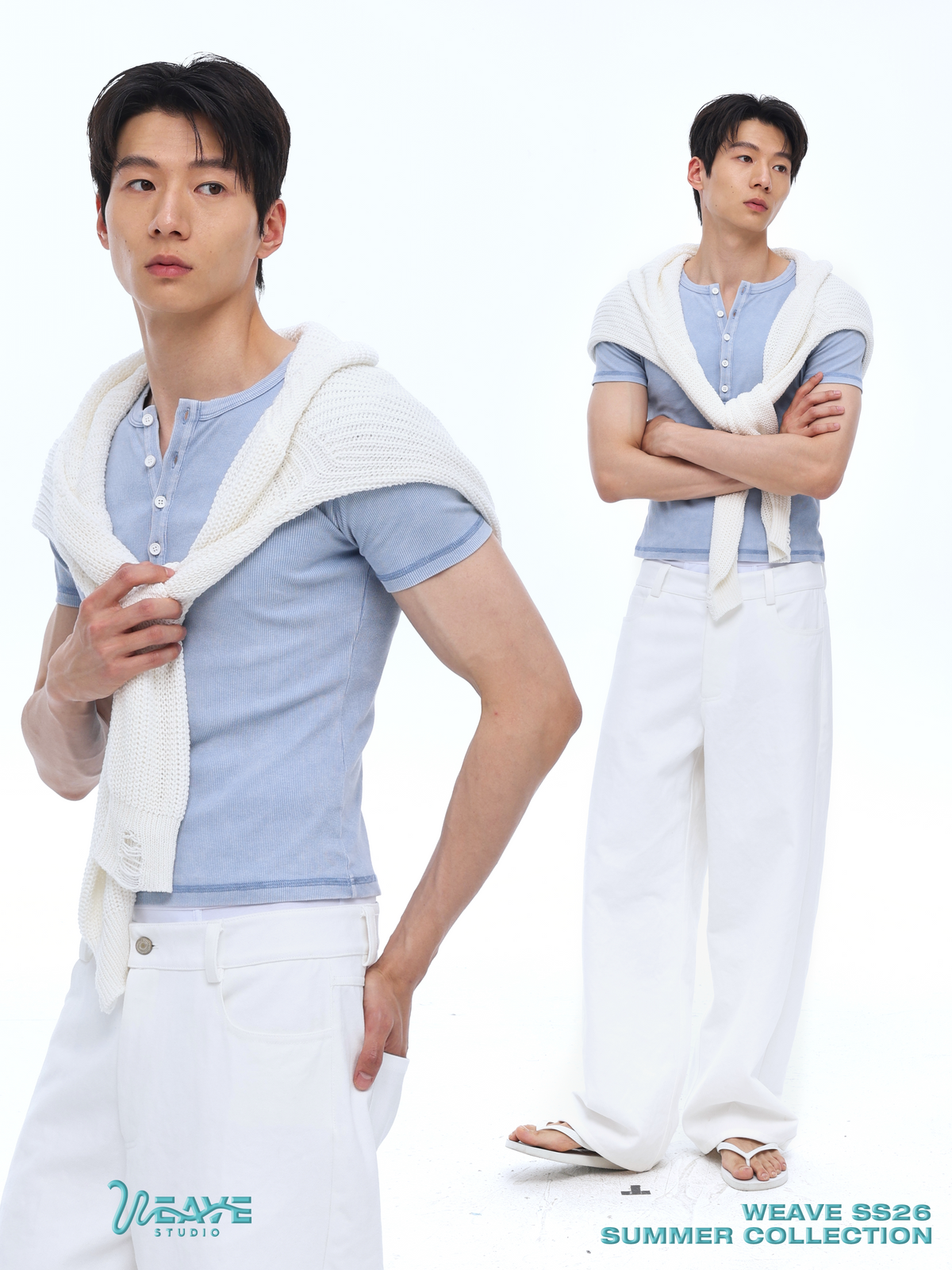 WEAVE Ice Blue Distressed Slim Fit Breathable Tee