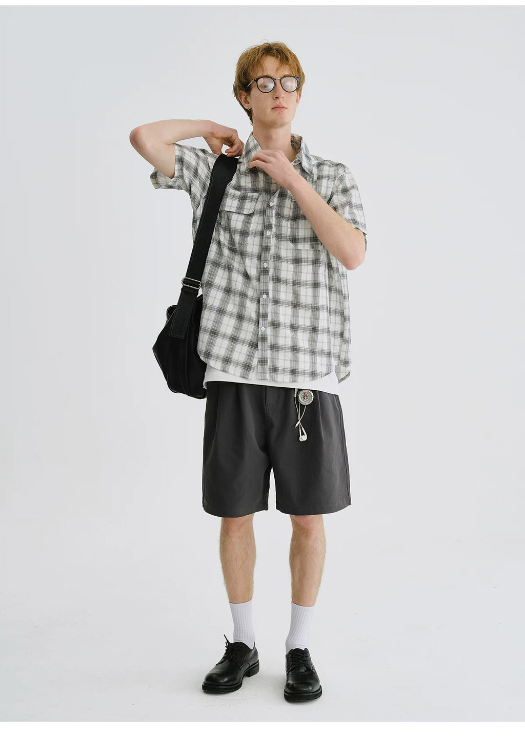 LIVINGTOWN Vintage Loose Casual Checked Short Sleeve Shirt