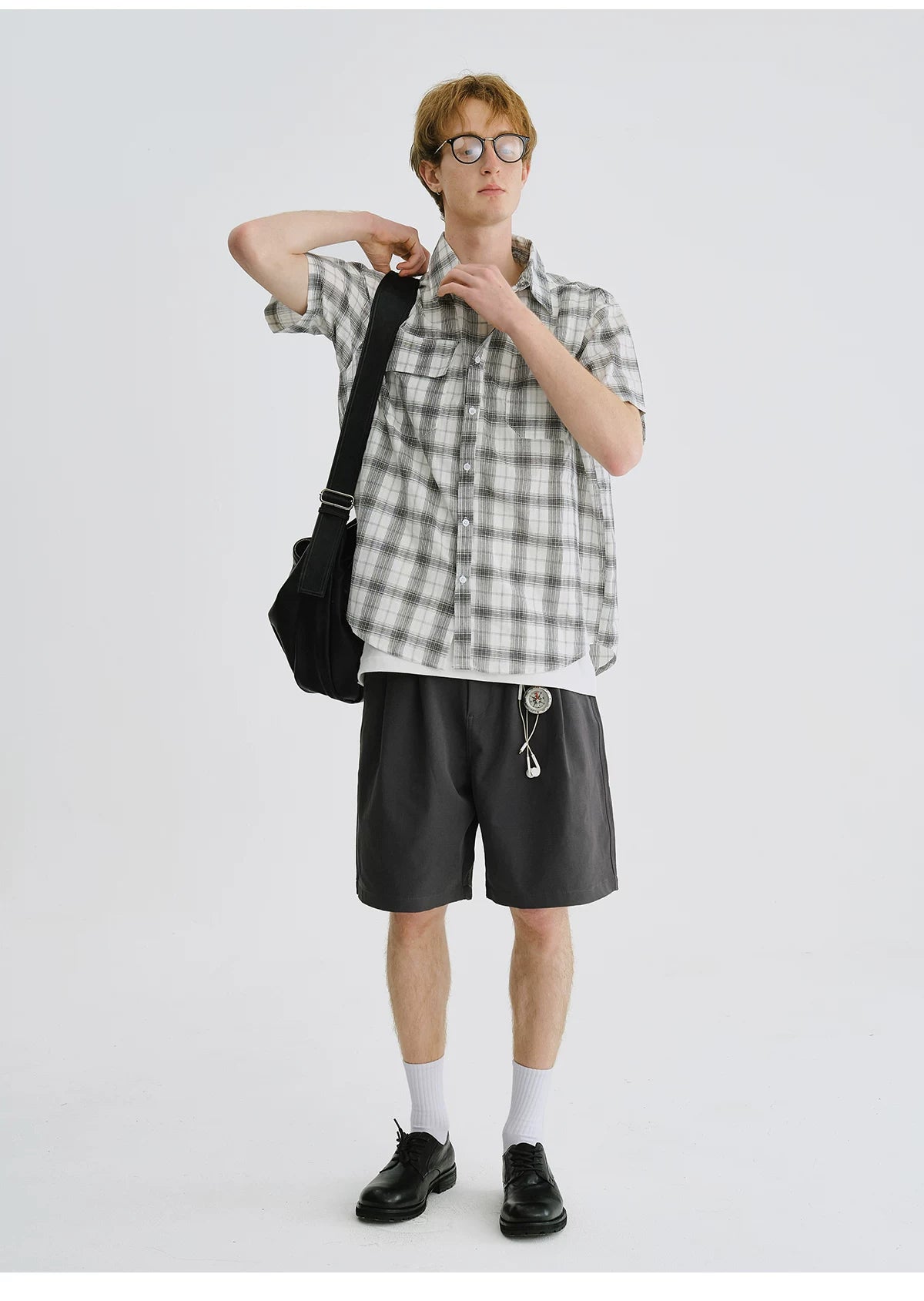 LIVINGTOWN Vintage Loose Casual Checked Short Sleeve Shirt