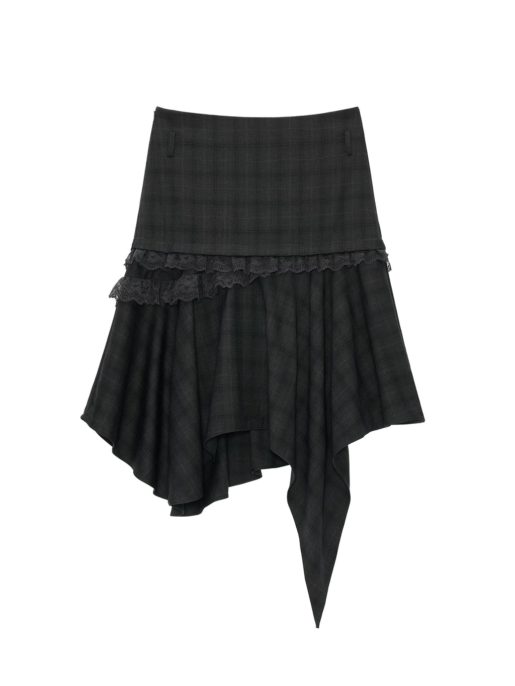 MAMC Textured Plaid Draped Irregular Hem Mid-Rise Skirt