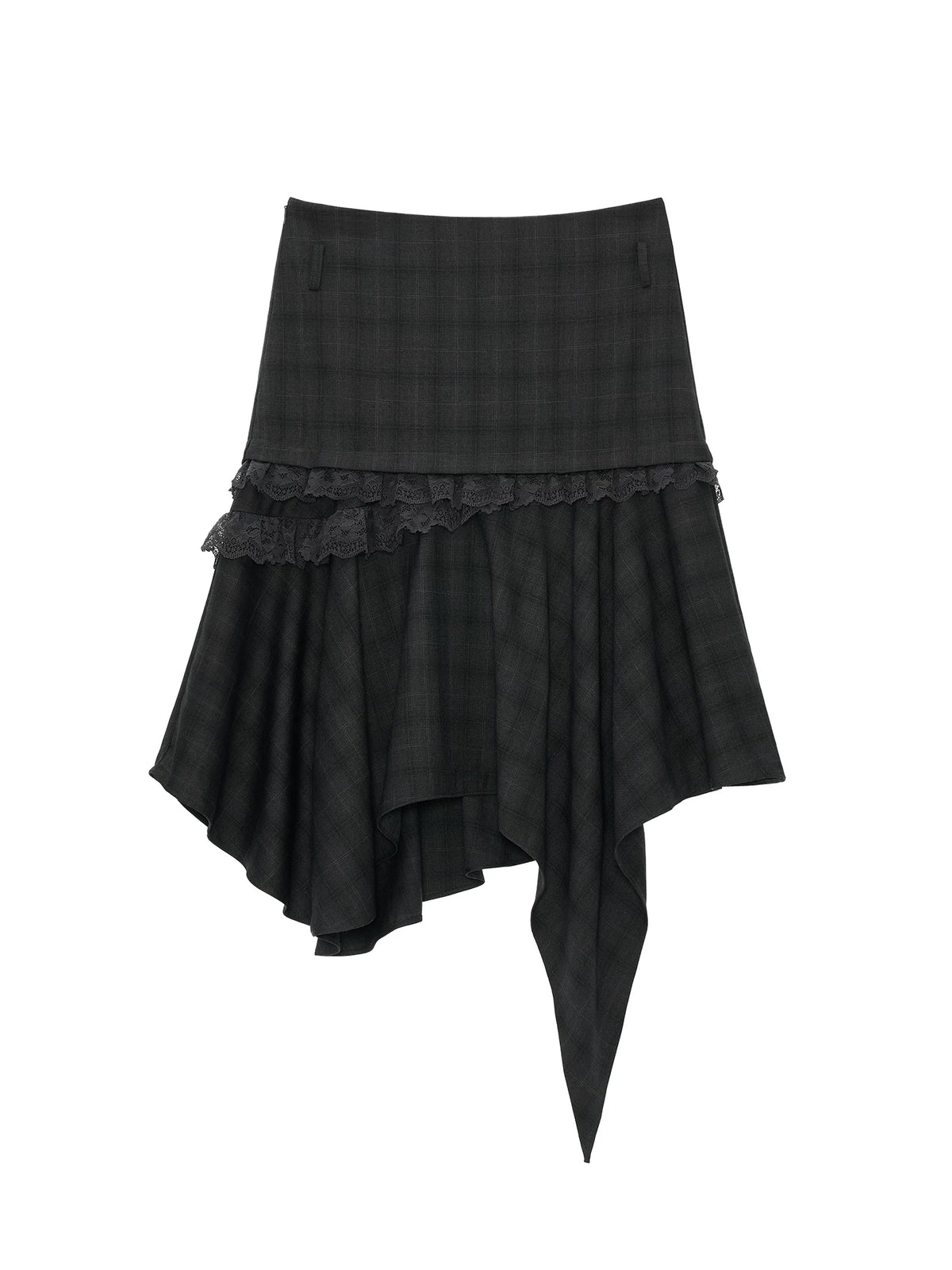 MAMC Textured Plaid Draped Irregular Hem Mid-Rise Skirt