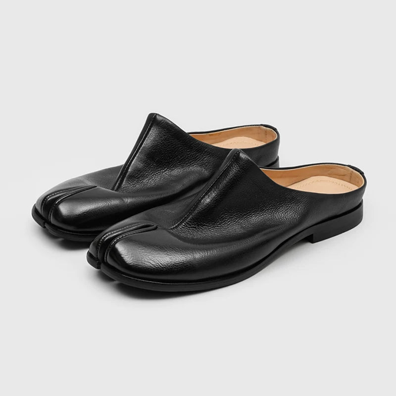 RZAAZ Leather Square-Toe Split-Toe Slip-On Clog