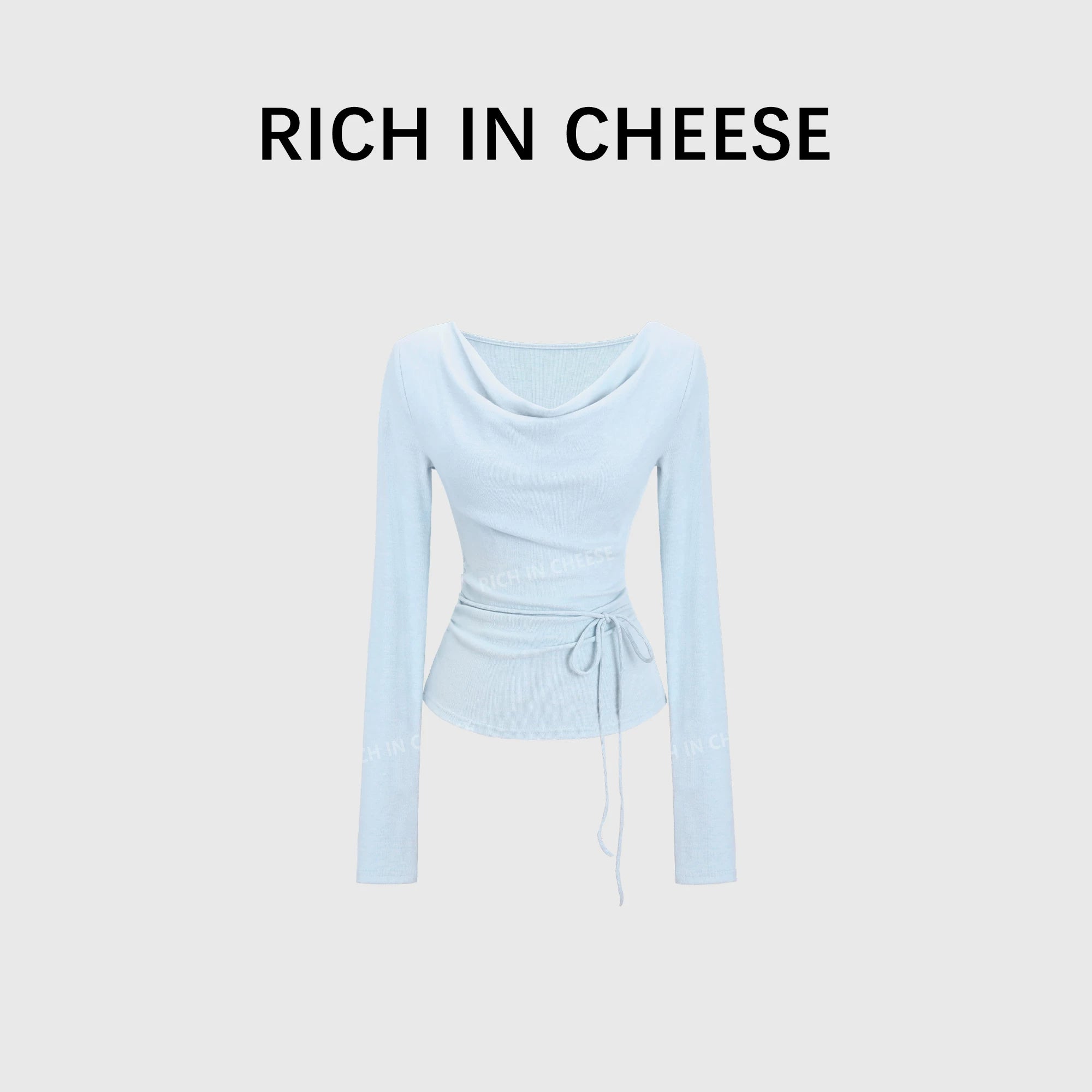 RICH IN CHEESE Waist Fold Temperament Swing Neck Long Sleeve