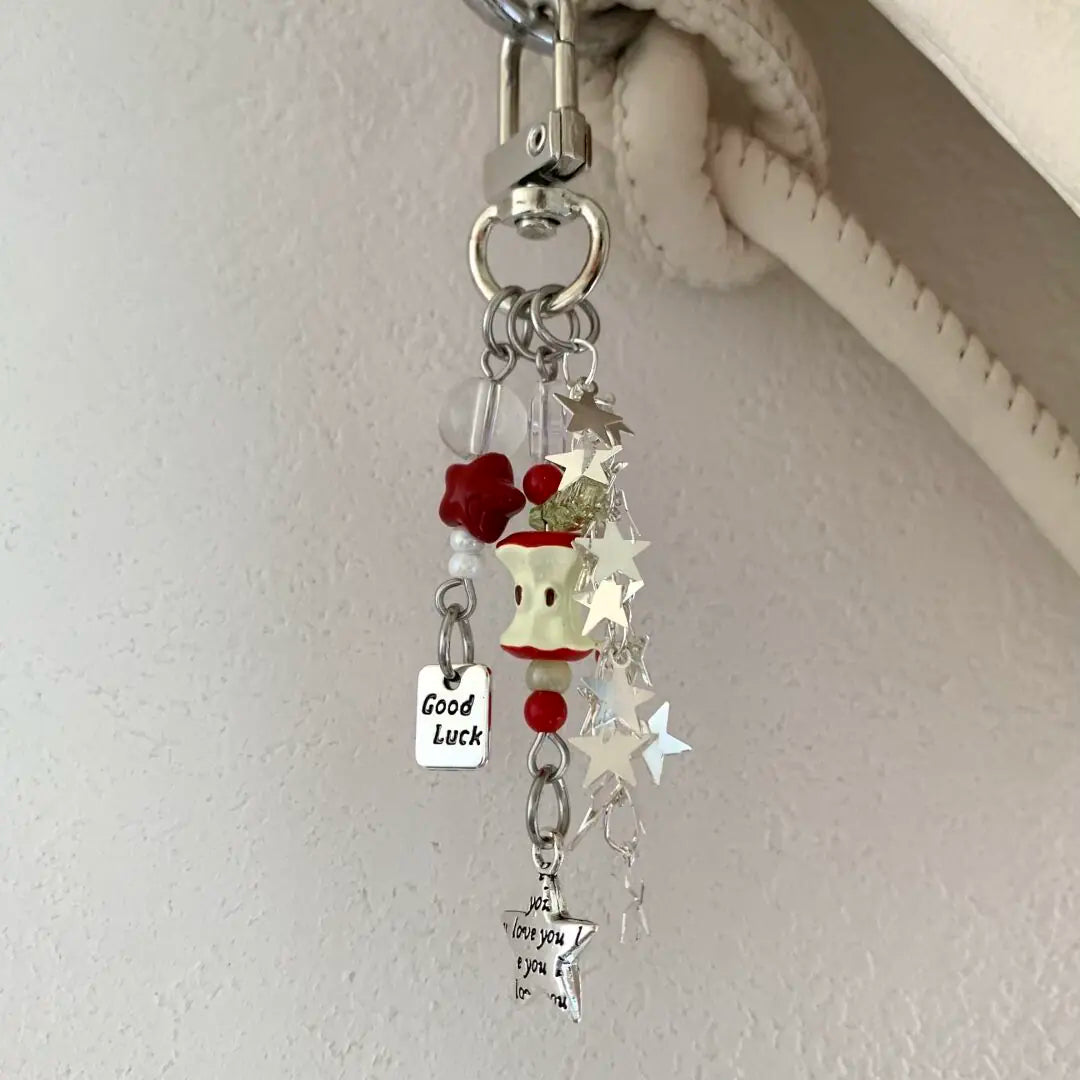XTZ Acrylic Beaded Phone Strap With Star And Red Berry Charms