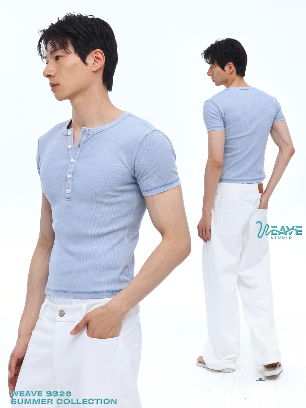 WEAVE Ice Blue Distressed Slim Fit Breathable Tee