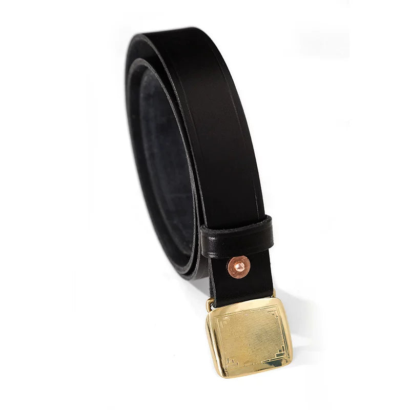 Mbbcar Vintage Leather Belt with Brass Buckle