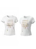 FayChui Palace Gold Foil Print Slim-Fit Cropped Tee
