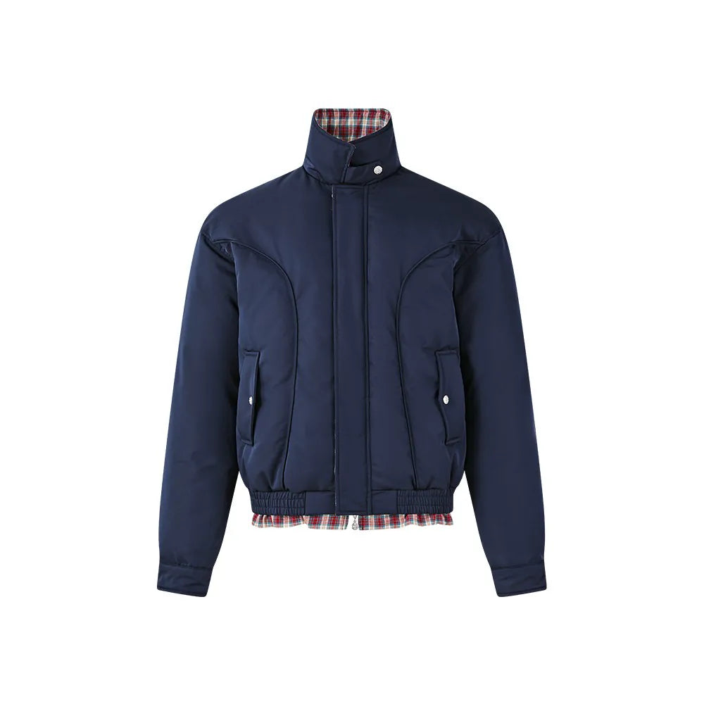 KREATE Plaid Houndstooth Loose Stand Collar Harrington Jacket