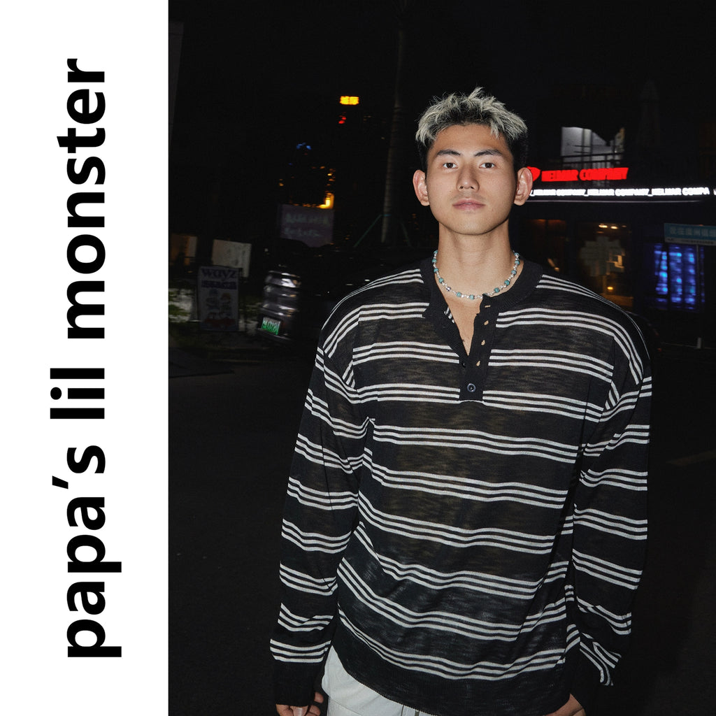 PAPASLILMONSTER Thin Loose Holiday Striped Long Sleeve