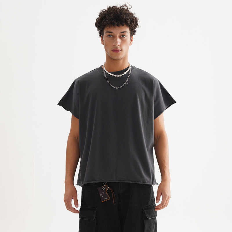FIVE MEN short rough edge one-piece sleeve pure cotton BOXY Tee