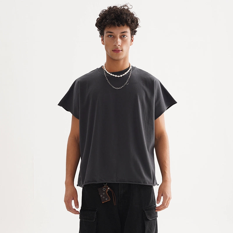 FIVE MEN short rough edge one-piece sleeve pure cotton BOXY Tee
