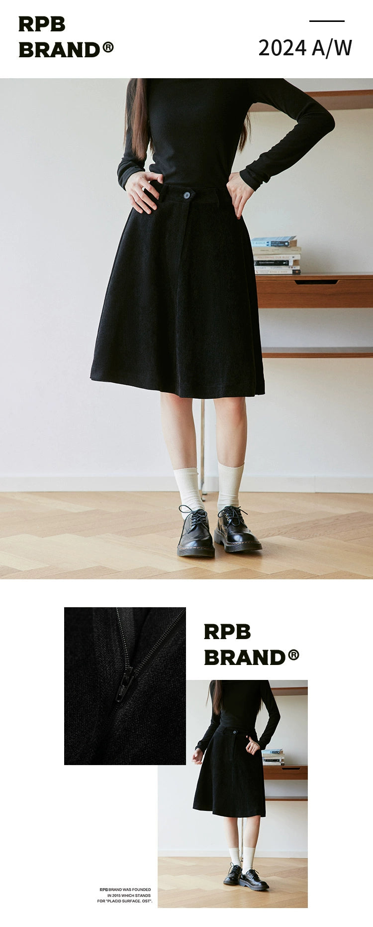 RPB BRAND Chenille Velvet Draped High-Waist A-Line Midi Skirt